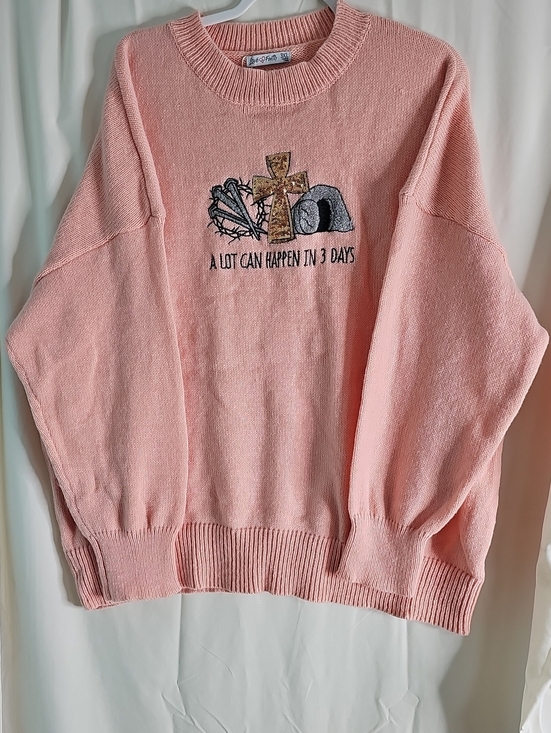 Love In Faith Sweaters - Live And Faith Relaxed Pink Crewneck Sweater with Embroidered Front